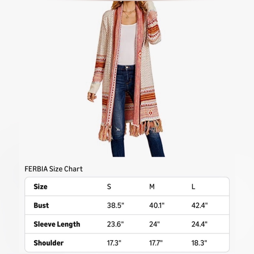 Boho Long Open Cardigan Sweater Maxi Knit Sweaters Aztec Tribal Tassel Sz Medium - Picture 10 of 10